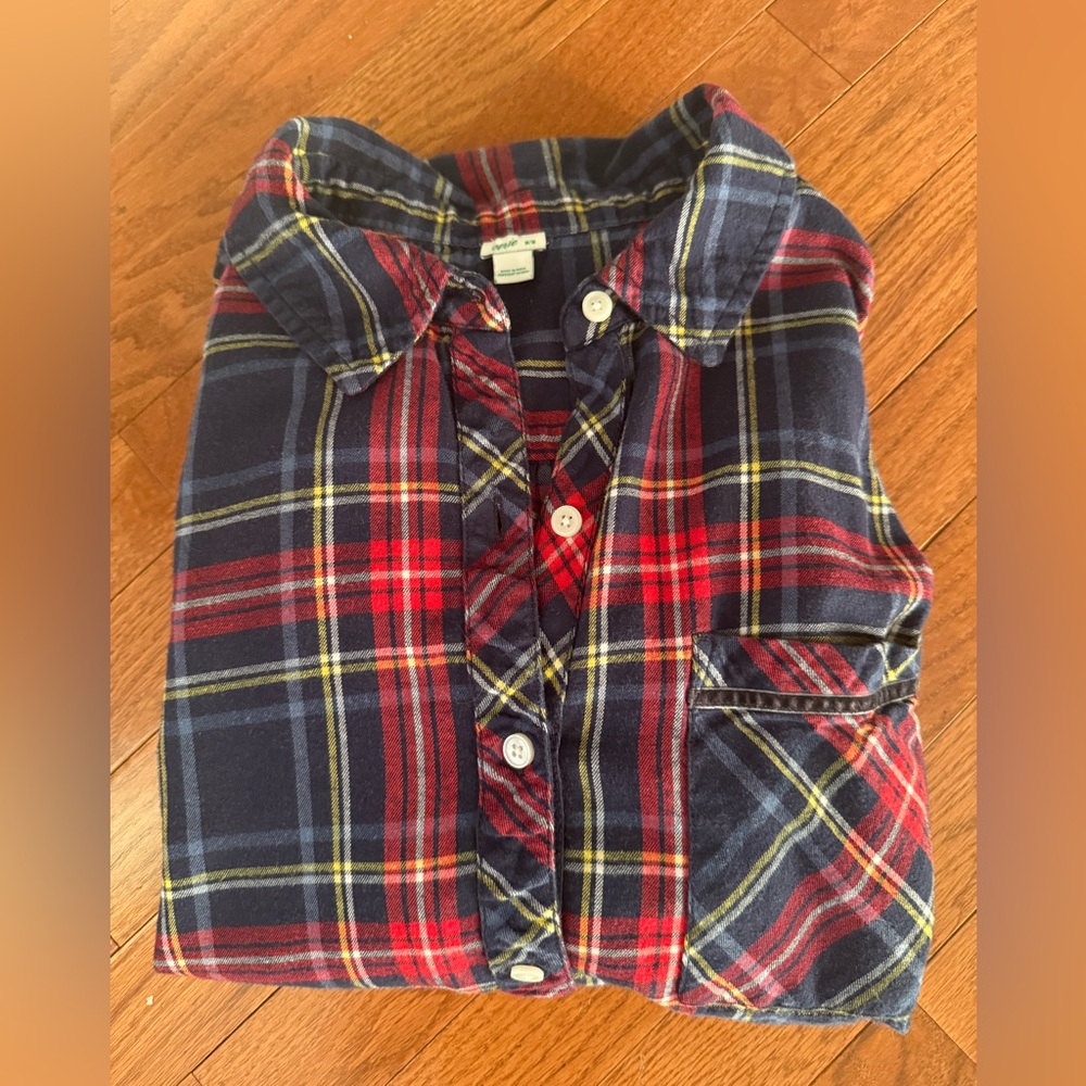 Aerie Plaid Button Down Shirt - Red, Blue, and Yellow